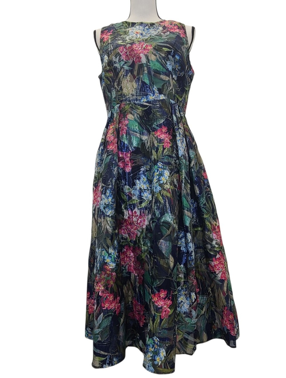 Rickie Freeman For Teri Jon Pleated Floral Print Dress Size 10